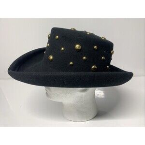 Vintage Bollman Hat Co. 100% Wool Doeskin Felt Hat Black Gold Dome Studs 1980-90